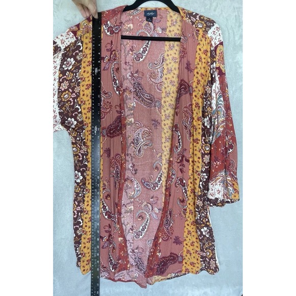 Daytrip Kimono Cardigan Womens S Red Orange Boho Chic Feminine Hippie Vacation - Picture 7 of 10